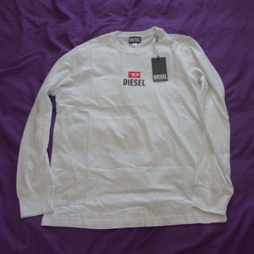 Diesel Long Sleeve White New D-LOGO 100% Cotton Size S T-Shirt *New with Tags*